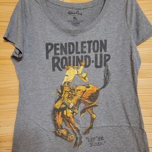 Pendleton Round Up Rodeo logo t shirt grey womens size XL Ladies cut scoop neck